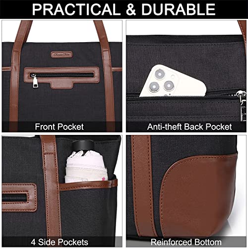 Laptop Bag for Women,ChaseChic Waterproof Classic Teacher's Tote Bag 15.6in Computer Work Bags for Women with Luggage Strap - color: Black & Brown-15.6in