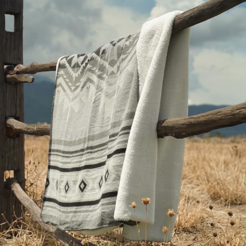 Aztec Blanket with Soft Sherpa Fleece, Southwestern Blankets, Boho Throws - color: Grey, size: 50" x 60"