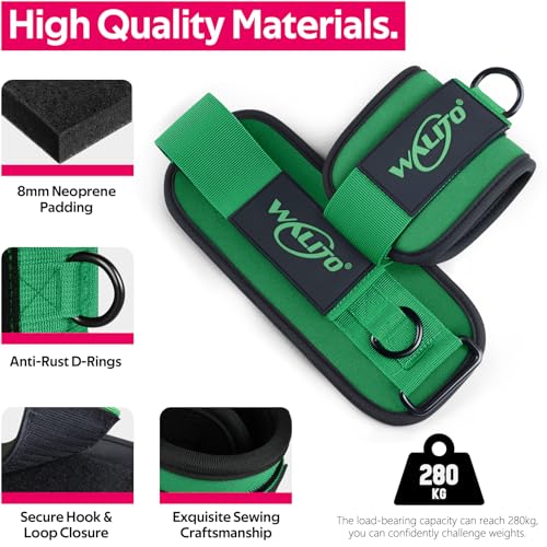 WALITO Ankle Resistance Bands with Cuffs, Exercise Bands for Legs and Butt, Booty Workout Equipment for Kickbacks and Hip Fitness Training - color: Green
