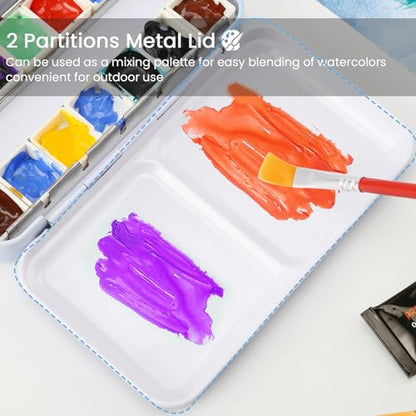 Metal Watercolor Palette - Empty with 14 Half Pans - Travel Palette for Gouache, Watercolor, Acrylic Painting - Purple - style: Galaxy