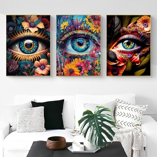 OFRKE Diamond Art Kits for Adults,3 Pack Colorful Eye Diamond Painting for Beginners, Diamond Round 5D Full Drill Paint with Diamonds Pictures Gem Art Painting Kits DIY Crafts Kits 12x16inch - color: 3pcs-Eyes