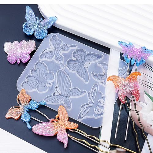4 Piece Resin Earring Molds ， 47 Unique Shapes UV Butterfly Resin Molds with Holes Ideal for DIY Silicone Earrings Necklaces Jewelry and Animal Designs Creative Art Gifts - color: butterfly