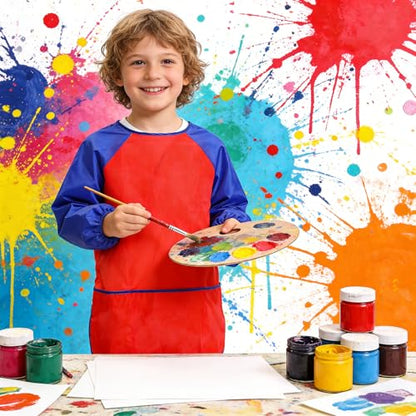 2 Pack Kids Art Smock Waterproof with Long Sleeve and 3 Roomy Pockets Artist Children Aprons for Toddlers Age 3-8 Painting Crafts（Red+Blue） - color: 2 Pack Red+blue