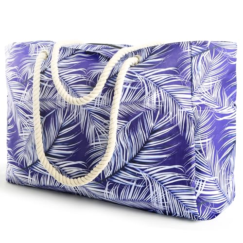 SRISE Large Beach Bag for Women & Men, Beach Bags Waterproof Sandproof, Travel Tote Bag, Swim Pool Bag for Family Outdoor - color: Palm Leaf