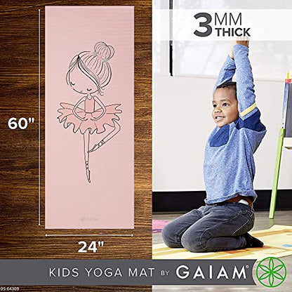 Gaiam Kids Printed Yoga Mat, Non-Toxic, Fun Design, 3mm - color: Ballerina