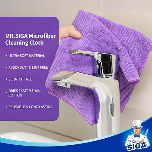 MR.SIGA Microfiber Cleaning Cloths, Streak Free Microfiber Towels, 12 Pack - color: Purple