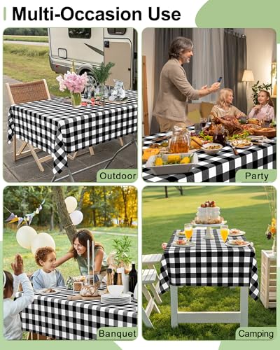 Smiry 8 Packs Gingham Disposable Table Cloth, 54 x 108 Inch Waterproof Plastic Tablecloth, Rectangle Black and White Checkered Table Covers for Picnic, Birthday, Party - color: Black and White, size: 54"x108" (Pack of 8)