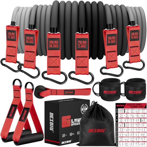 Heavy Resistance Bands for Working Out, 300lbs/360lb/420lb Exercise Bands Workout Bands with Handles, Door Anchor, Ankle Straps, Home Gym Workout Equipment for Men Fitness Strength Training Stretching - color: Red, style: 300LBS