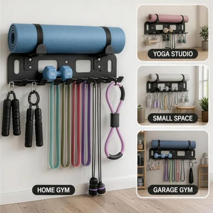 Wall Mount Yoga Mat Holder, Home Gym Storage Rack for Workout Equipment, Gym Organization Accessories