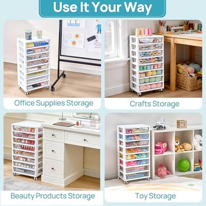 Vtopmart 8 Tier Rolling Cart with Drawers, Clear Plastic | Removable Dividers, Visible Storage, Sturdy Design, For Building Blocks, Toys, Art, Office & Craft Supplies - style: 8 Tier 8 Drawers