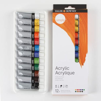 Daler Rowney Simply Acrylic Paint Set - 12 Acrylic Paint Tubes for Student Artists of all Ages - Vibrant Smooth Acrylic Paint Colors - 12ml Acrylic Paints for Canvas Paper and More - style: 12 Pack