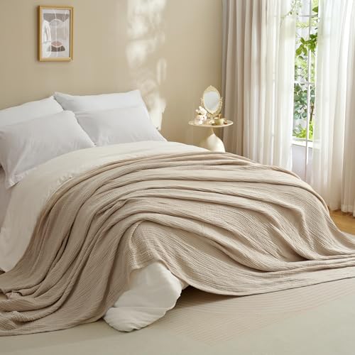 100% Cotton Muslin Blanket for Adult 108x90 4-Layer Gauze Throw - color: Khaki, size: 108x90 inch