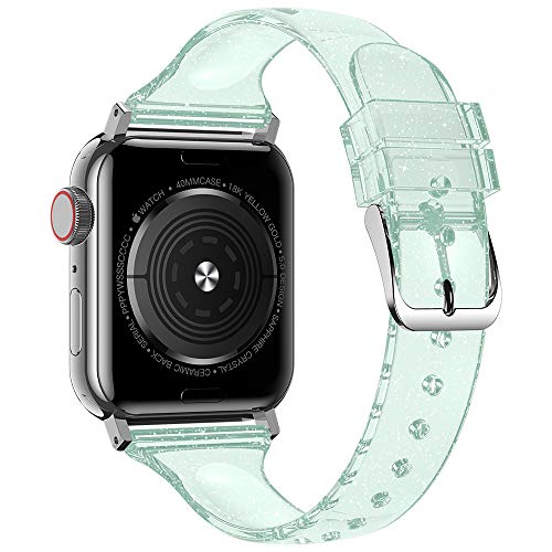 baozai Compatible with Apple Watch Band for Women, Slim Shiny Clear Glitter Soft Wristband for Apple iWatch Series 1-11, SE, 42mm 41mm 40mm 38mm, Glistening Green - color: Glistening Green, size: 42mm(Series 11/10)/41mm/40mm/38mm