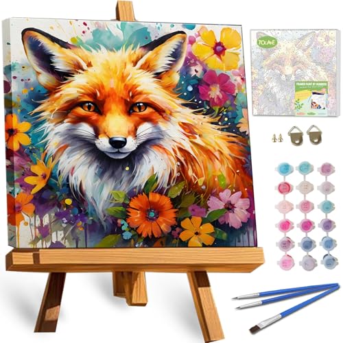 TOCARE Framed Paint by Numbers Kit for Adults & Kids Ages 8-12, 12x12Inch Red Fox Paint by Numbers with Frame, Fox Paint by Number Framed Canvas for Animal Lovers (Without Easel) - color: TC-F-371