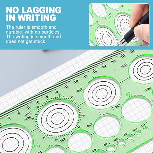 CoguZed 2 Pieces Clear Green Circle Template Set for Drawing & Drafting – Geometric Stencils & Rulers for Office, School, Architecture & Design with Zipper Bag