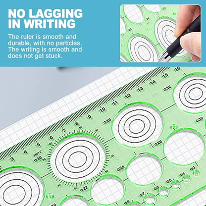 CoguZed 2 Pieces Clear Green Circle Template Set for Drawing & Drafting – Geometric Stencils & Rulers for Office, School, Architecture & Design with Zipper Bag