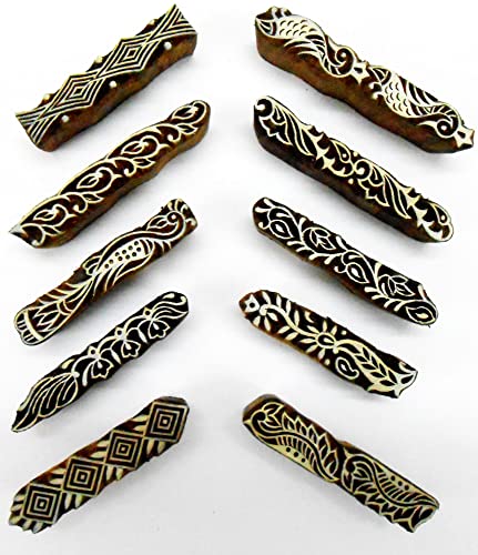 CraftsofIndia® Border Pattern Henna Mehendi Print Wooden Block Stamps (Set of 10 | - size: 10 Pcs