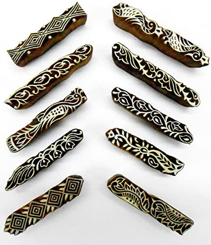 CraftsofIndia® Border Pattern Henna Mehendi Print Wooden Block Stamps (Set of 10 | - size: 10 Pcs