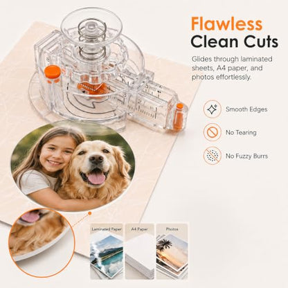 Circle Cutter for Paper & Crafts, Paper Cutter with 1 to 8 in Cut Diameter | With 4 Blades, Upgraded Precision Round Trimmer for Laminated Sheets, Photos
