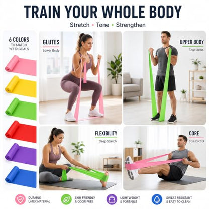 TPE Yoga Resistance Bands Flat Stretch Design Back Stretching Support for Yoga, Dance, Home Fitness and Flexibility Training - color: Pink