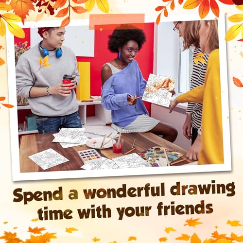 Honoson 6 Pcs 6 Inch Pre Drawn Outline Canvas Paint Kit with Pictures for Adults Paint Party Stretched Canvas Art Boards Set for Adult Beginner (Autumn Style) - style: Autumn Style