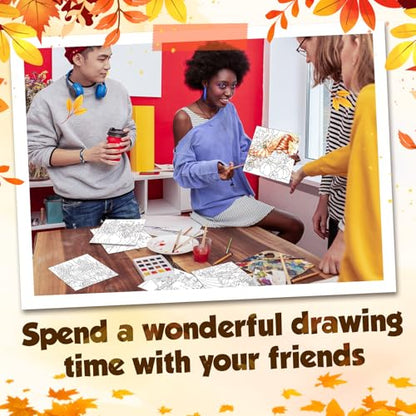 Honoson 6 Pcs 6 Inch Pre Drawn Outline Canvas Paint Kit with Pictures for Adults Paint Party Stretched Canvas Art Boards Set for Adult Beginner (Autumn Style) - style: Autumn Style