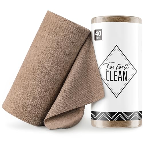 Fantasticlean Microfiber Cleaning Cloth Roll- 40 Sheets, 12" x 12" (Tan) - color: Tan, size: 40 pack