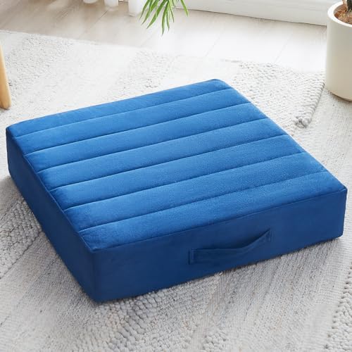 JKMAX 22 inches Floor Pillow for Adults - Large Meditation Cushion with Thick Foam & Soft Tufted Cover - Premium Outdoor Square Floor Cushion Seat - Yoga Pillows for Sitting On Floor - Navy Blue - color: Navy Blue, size: 1 Count
