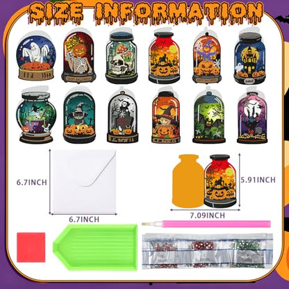 Saillong 12 Pack Halloween Diamond Painting Greeting Card Kits DIY Halloween Diamond Art Cards with Envelopes Bat Black Cat Pumpkin 5D Rhinestones Painting Kit for Adults DIY Craft Family Friend Gifts - color: Gothic Halloween