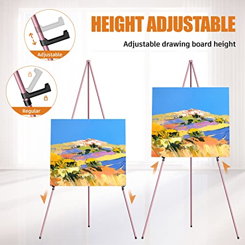 Easel Stand for Display, Aredy 63" Portable Painting Easel, Lightweight Metal Easels for Painting Canvas, Wedding Sign (4 Pack, Pink) - style: 4 pack (PINK)