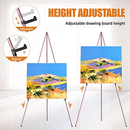 Easel Stand for Display, Aredy 63" Portable Painting Easel, Lightweight Metal Easels for Painting Canvas, Wedding Sign (2 Pack, Pink) - style: 2 pack (PINK)