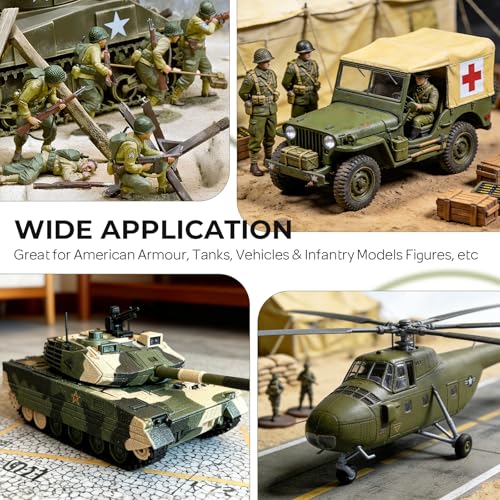 Nicpro 10 Colors WWII U.S. Model Paint Set, 20ml Ready to Use | Modeling Acrylic Paints, Brush & Airbrush, Miniature Paint for American Armour, Tank, Vehicles & Infantry Figure with Thinner - style: WWII U.S.