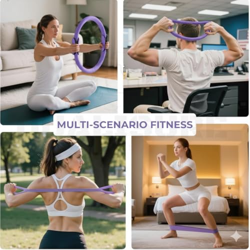 Pilates Kit for Women with Magic Circle Pilates Ring, Pilates Ring Fitness Trainer, Pilates Magic Circle, Yoga Ball, 5 Resistance Bands, Stretch Strap, Socks & Gym Bag for Home Workout
