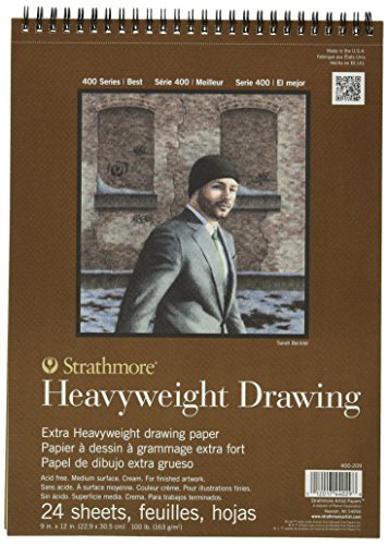 Strathmore 400 Series Heavyweight Drawing Pad, Medium Surface, 9"x12" Wire Bound, 24 Sheets