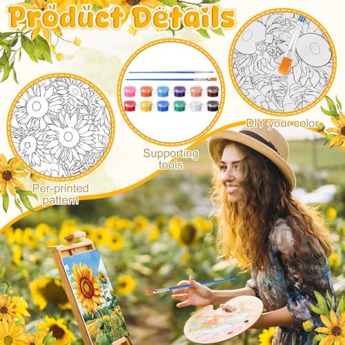 Blosssound 10 Set Pre Printed Canvas Pre Drawn Canvas Painting with Easel Kits 5" x 7" Outline Painting Panels for Beginners, DIY Craft Project, Home Decors(Sunflower) - style: Sunflower