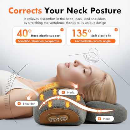 Neck Massager with Heat,3-in-1 Neck Massager Pillow,Ergonomic Cervical Pillow for Neck Back Shoulder Pain Relief,Portable Ergonomic Design,Rechargeable Neck Pillow, Gift for Women/Men
