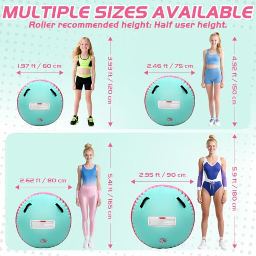 Gymnastics Air Roller Barrel 47 * 35inch PinkGreen with Pump - color: Pink, size: 47*35 Inch/120*90cm