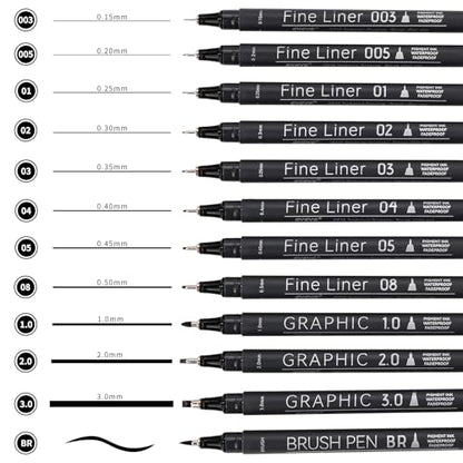 EYEYE Micro Fineliner Pens, Black Drawing Art Pens,12 Archival Pen Waterproof Ink Set Artist Supplies Archival Inking Markers Sketch Outline Pen, Precision Drawing and Sketching Kit - size: 12 Pack