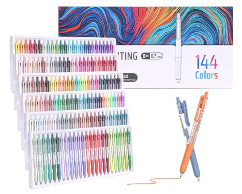 Acrylic Gel Pens for Coloring, 144 Colors Retractable Colored Pens | 0.7mm Tip , Premium Gift Box Set, Perfect for Coloring, Writing, Drawing, Journaling, Note Taking, Black & White Paper - color: 144 colors