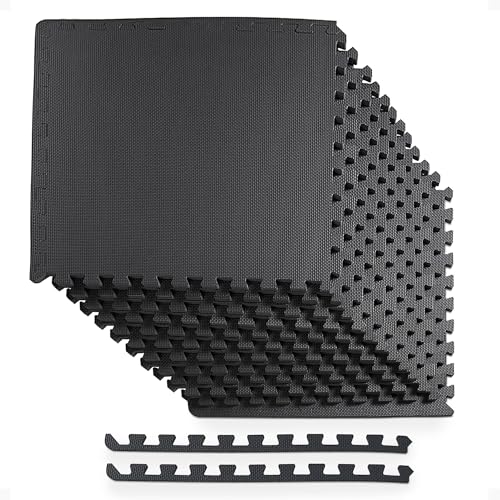 BalanceFrom Puzzle Exercise Mat 1/2" Thick, EVA Interlocking Foam Floor Tiles for Home Gym, Mat for Home Workout Equipment, Floor Padding for Kids, Black, 24 in x 24 in x 1/2 in, 48 Sq Ft - 12 Tiles | Tiles for Home Gym, Mat for Home Workout Equipment, Fl