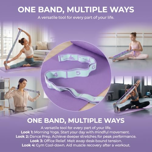 Stretch Bands, 8-Loop Adjustable Stretching Strap, Resistance Bands for Exercise Yoga Pilates Dance Gymnastics - color: Purple