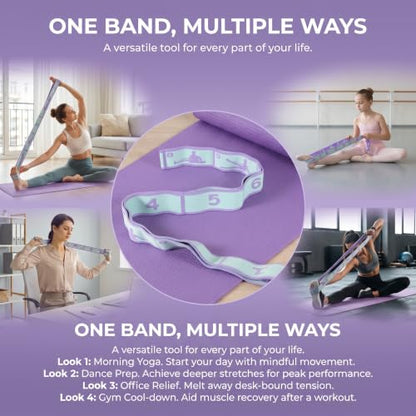 Stretch Bands, 8-Loop Adjustable Stretching Strap, Resistance Bands for Exercise Yoga Pilates Dance Gymnastics - color: Purple