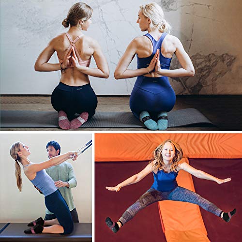 unenow Unisex Non Slip Grip Socks for Yoga Pilates Barre Home & Hospital - color: 4 Pairs-black/Light Grey/Bean Red/Light Blue, size: Medium