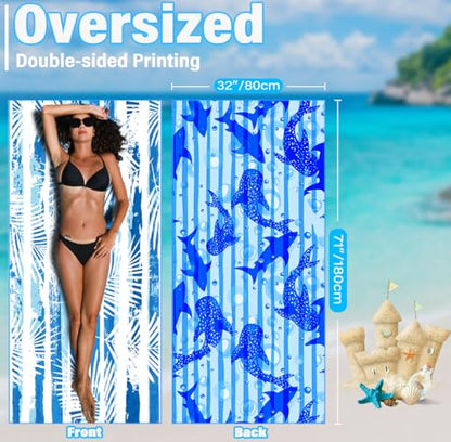 Widdonen Microfiber Beach Towel,Compact 2 Pack-71x32 Inch with Bag Travel - color: 2 Pack Blue Peank Leaves Dream World