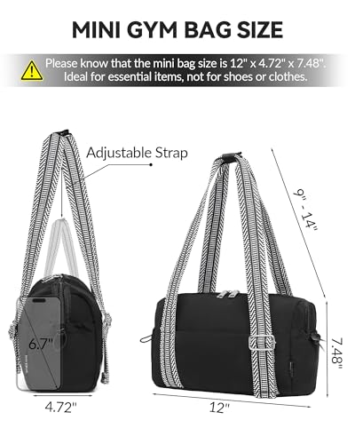 Small Gym Bag for Women Mini Duffle Bag with Guitar Strap, Lightweight Waterproof Cute Tote with Wet Compartment for Girls Workout Sport Travel, Black - color: Black-straps