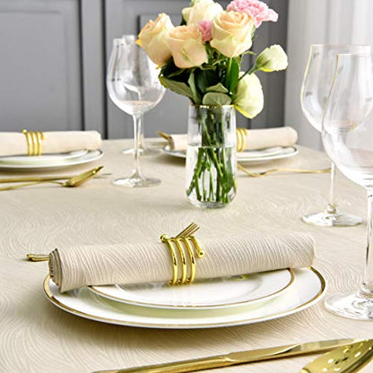 maxmill Jacquard Cloth Napkin 20 x 20 Inch Swirl Pattern Solid Washable Polyester Dinner Napkins Set of 4 Pieces with Hemmed Edges for Family Holiday Dinners Weddings Parties and Banquets Beige - color: Beige, size: 20" x 20" (Set of 4)