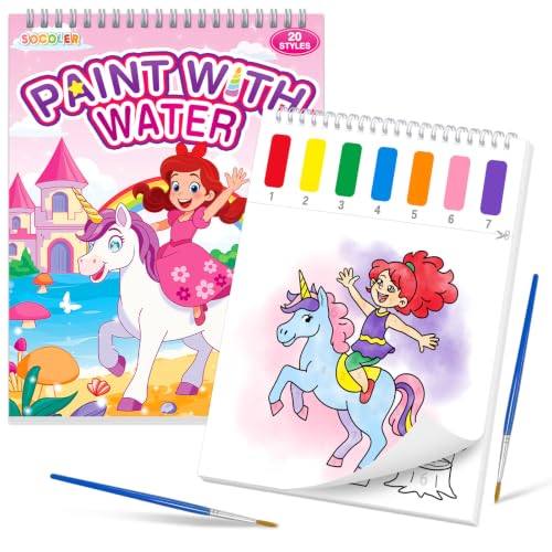 SOCOLER Paint with Water Coloring Books for Toddlers,Unicorn Theme Mess Free Watercolor Painting Papers for Kids Water Color Paint Kit Art Craft Gift for Ages 1-3, 4-8 - color: Unicorn