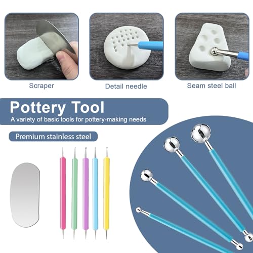 1DFAUL 29Pcs Sculpting Tools Kit with Air Dry Clay Glaze & Varnish (Gloss) | High Luster, Scratch Resistant, Waterproof, Pottery Tool kit for Sculpting, Modeling, Shaping