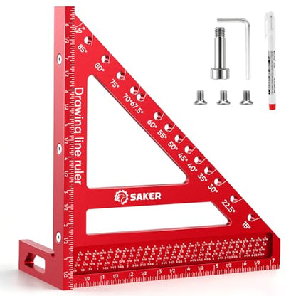 Saker 8.5Inch 3D Multi-Angle Measuring Square Ruler, Aluminum Alloy Carpenter Square,Precision Hole Scribing Ruler with Angle Pin for Woodworking, Engineering, and Construction Projects - size: 8.5inch