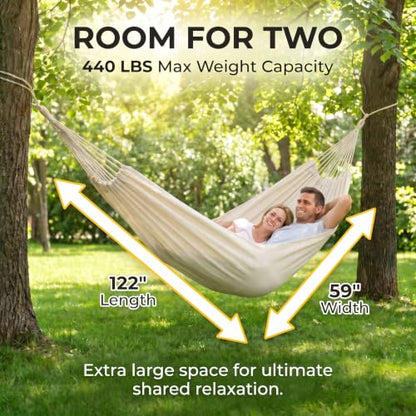 Canvas Hammock 122" Long X 59" Wide 2 Person Hammock 440 pounds Maximum Weight Applicable Scenes in Courtyard Autumn, Indoor Hanging Chairs, Beach Leisure (White, Full) - color: White, size: Full